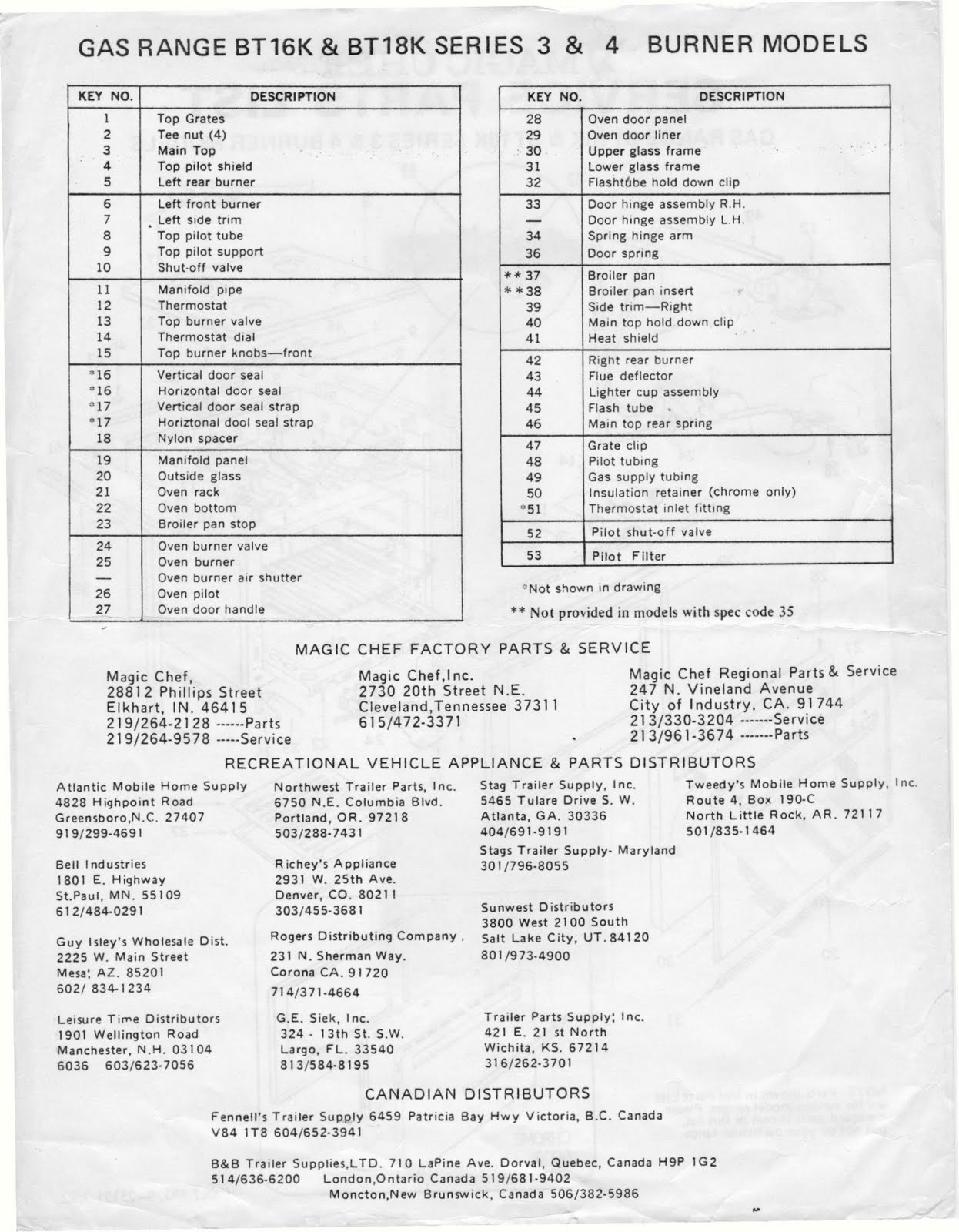 1983 Fleetwood Pace Arrow Owners Manuals Magic Chef RV stove manual